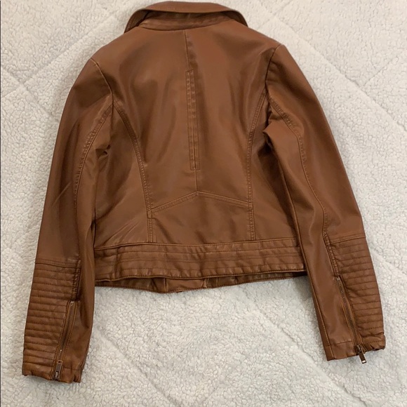 Brown Faux Leather Bomber Moto Jacket - Picture 7 of 9